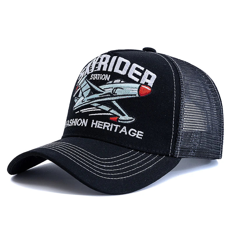 Sky Rider Station Baseball Trucker Cap - Classic Trucker Style With Baseball Silhouette