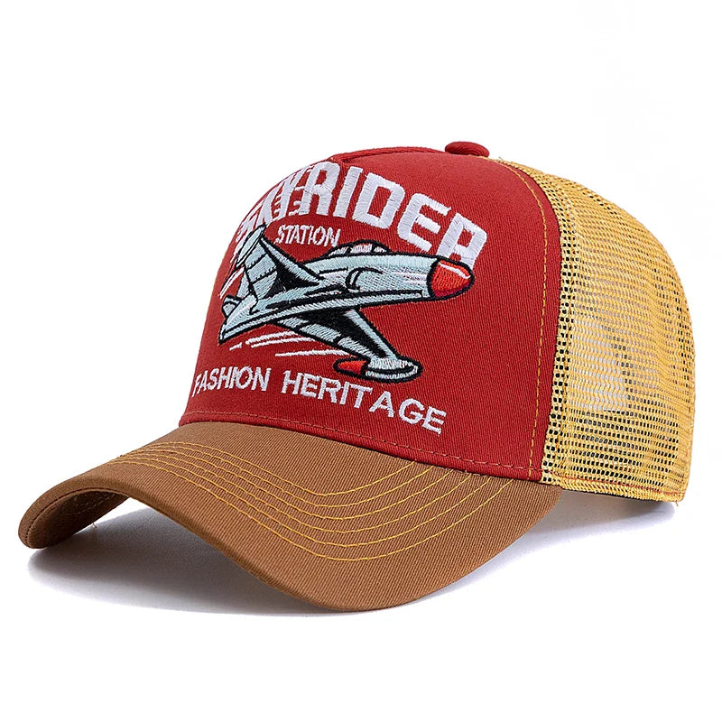Sky Rider Station Baseball Trucker Cap - Classic Trucker Style With Baseball Silhouette