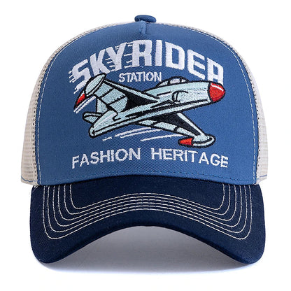 Sky Rider Station Baseball Trucker Cap - Classic Trucker Style With Baseball Silhouette