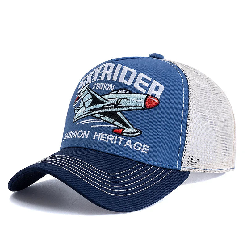 Sky Rider Station Baseball Trucker Cap - Classic Trucker Style With Baseball Silhouette