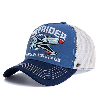 Sky Rider Station Baseball Trucker Cap - Classic Trucker Style With Baseball Silhouette