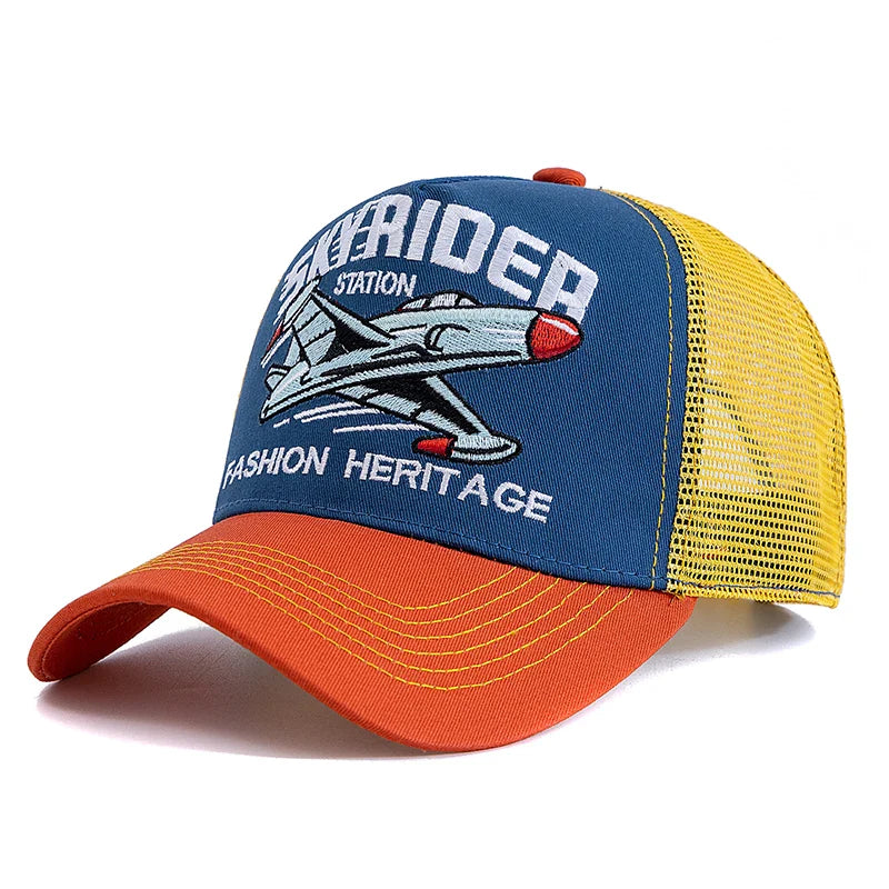 Sky Rider Station Baseball Trucker Cap - Classic Trucker Style With Baseball Silhouette