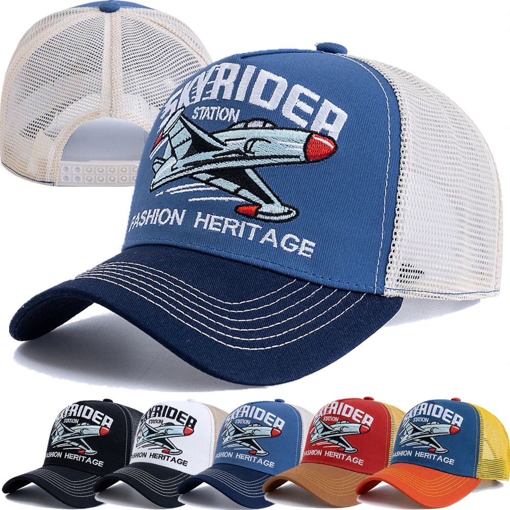 Sky Rider Station Baseball Trucker Cap - Classic Trucker Style With Baseball Silhouette