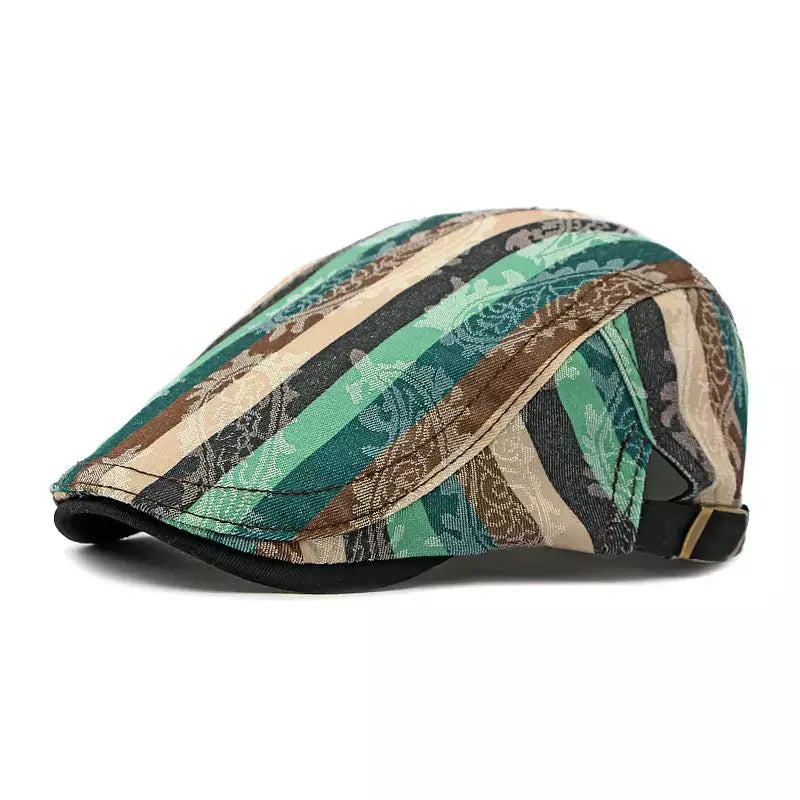 Snyder Cotton Striped Flat Cap - Lightweight Cotton Flat Cap With Subtle Striped Pattern