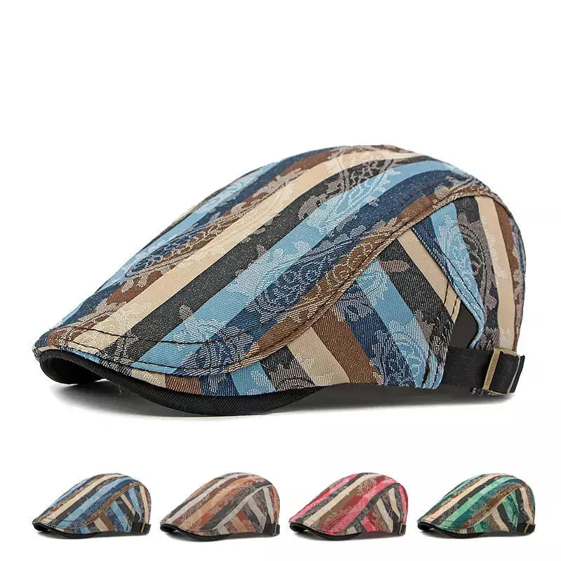 Snyder Cotton Striped Flat Cap - Lightweight Cotton Flat Cap With Subtle Striped Pattern