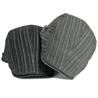 Sook Striped Denim Flat Cap - Classic Cotton Flat Cap With Striped Denim Casual Style