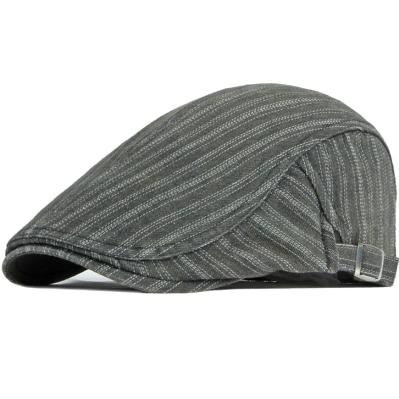 Sook Striped Denim Flat Cap - Classic Cotton Flat Cap With Striped Denim Casual Style