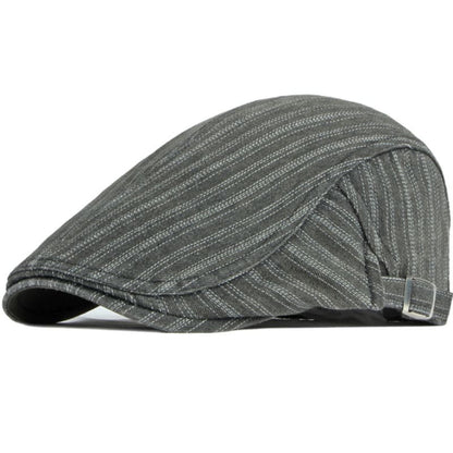 Sook Striped Denim Flat Cap - Classic Cotton Flat Cap With Striped Denim Casual Style