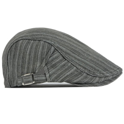 Sook Striped Denim Flat Cap - Classic Cotton Flat Cap With Striped Denim Casual Style