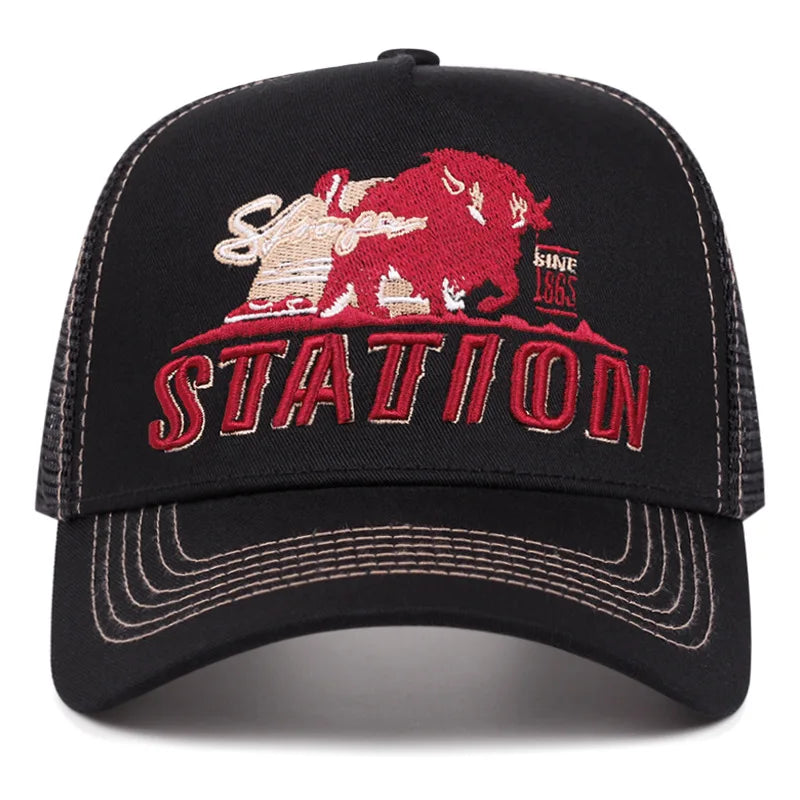 Station Buffalo Power Trucker Cap - Cotton Mesh Back Trucker Cap For Casual Style
