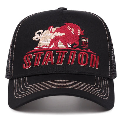 Station Buffalo Power Trucker Cap - Cotton Mesh Back Trucker Cap For Casual Style
