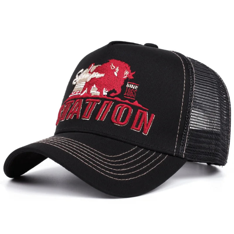 Station Buffalo Power Trucker Cap - Cotton Mesh Back Trucker Cap For Casual Style
