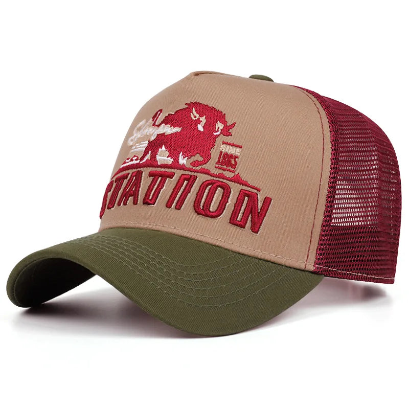 Station Buffalo Power Trucker Cap - Cotton Mesh Back Trucker Cap For Casual Style