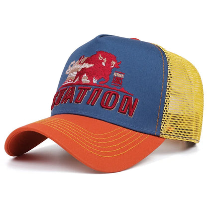 Station Buffalo Power Trucker Cap - Cotton Mesh Back Trucker Cap For Casual Style