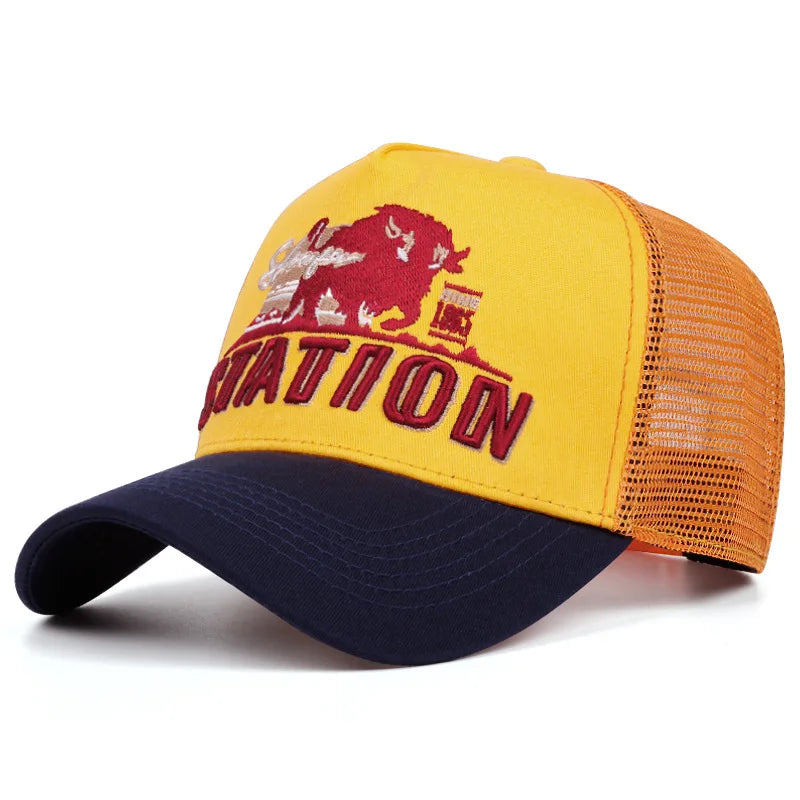 Station Buffalo Power Trucker Cap - Cotton Mesh Back Trucker Cap For Casual Style