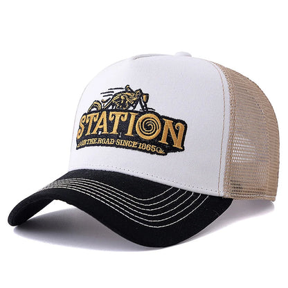 Station On The Road 1865 Trucker Cap - Casual Trucker Cap With Cotton And Mesh Panels