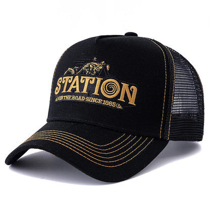 Station On The Road 1865 Trucker Cap - Casual Trucker Cap With Cotton And Mesh Panels
