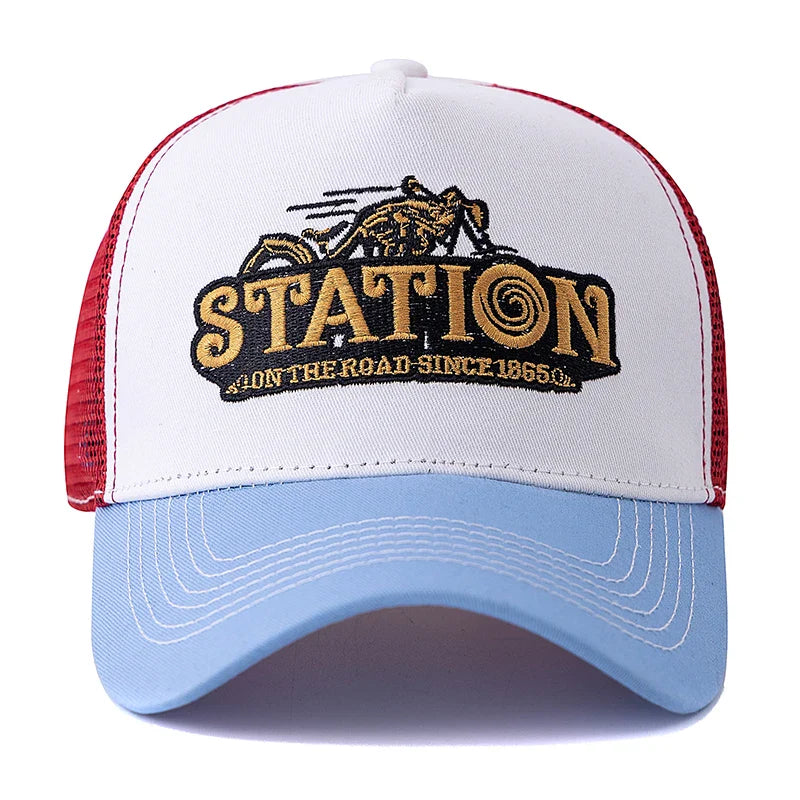 Station On The Road 1865 Trucker Cap - Casual Trucker Cap With Cotton And Mesh Panels