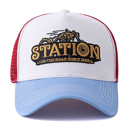Station On The Road 1865 Trucker Cap - Casual Trucker Cap With Cotton And Mesh Panels