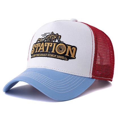 Station On The Road 1865 Trucker Cap - Casual Trucker Cap With Cotton And Mesh Panels