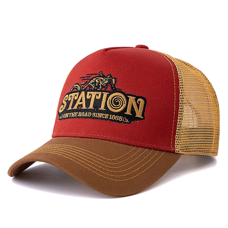 Station On The Road 1865 Trucker Cap - Casual Trucker Cap With Cotton And Mesh Panels