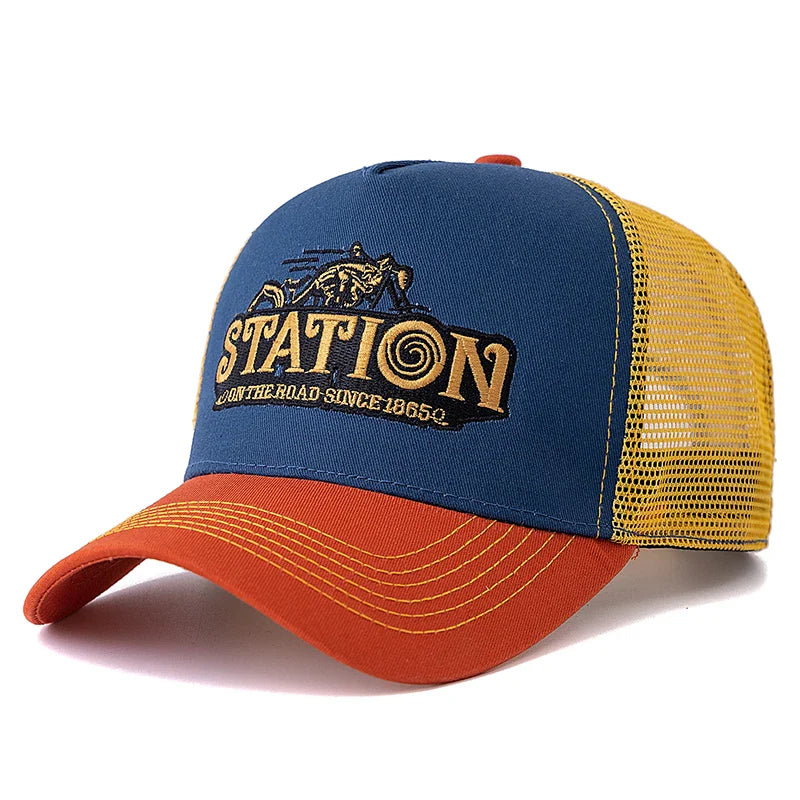Station On The Road 1865 Trucker Cap - Casual Trucker Cap With Cotton And Mesh Panels