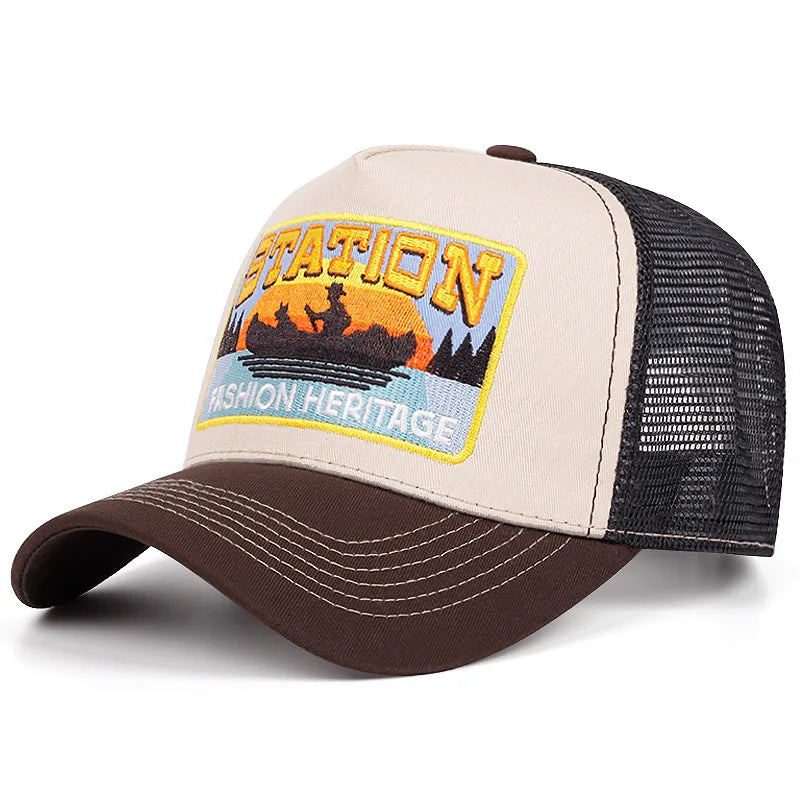Station Yukon River Trucker Cap - Classic Trucker Style With Cotton Acrylic Mesh