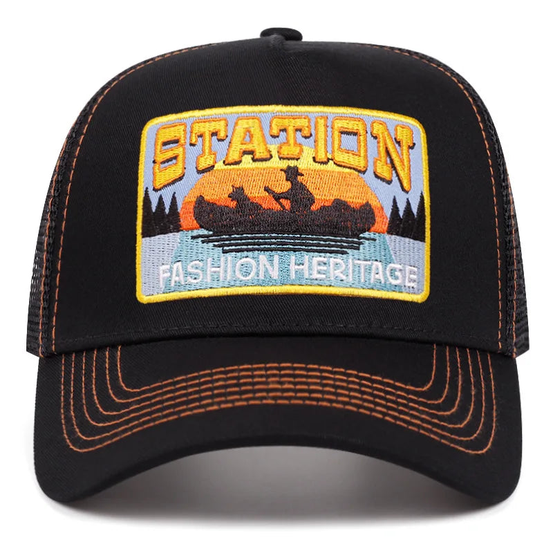 Station Yukon River Trucker Cap - Classic Trucker Style With Cotton Acrylic Mesh
