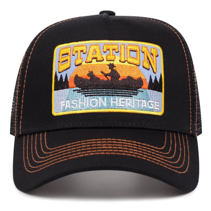 Station Yukon River Trucker Cap - Classic Trucker Style With Cotton Acrylic Mesh