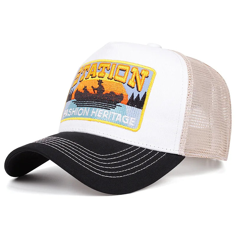 Station Yukon River Trucker Cap - Classic Trucker Style With Cotton Acrylic Mesh