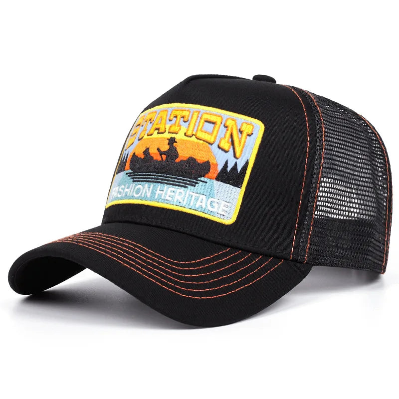Station Yukon River Trucker Cap - Classic Trucker Style With Cotton Acrylic Mesh