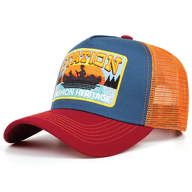 Station Yukon River Trucker Cap - Classic Trucker Style With Cotton Acrylic Mesh