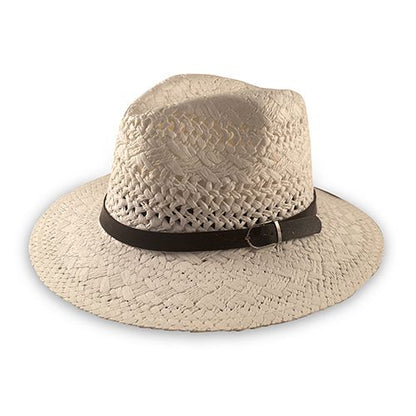 Women’s Fedora Style Straw Hat with Adjustable Fit & Leather Band