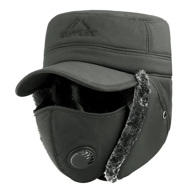 Supplex Winter Bomber Hat – Earflap Thermal Cap with Face Cover