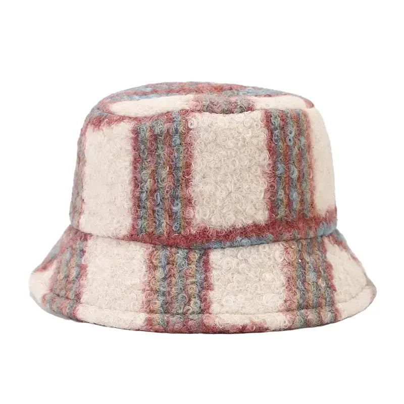 Tarly Winter Plaid Fur Bucket Hat - Cotton Plaid Winter Hat For Cozy Everyday Style