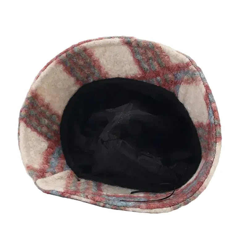 Tarly Winter Plaid Fur Bucket Hat - Cotton Plaid Winter Hat For Cozy Everyday Style