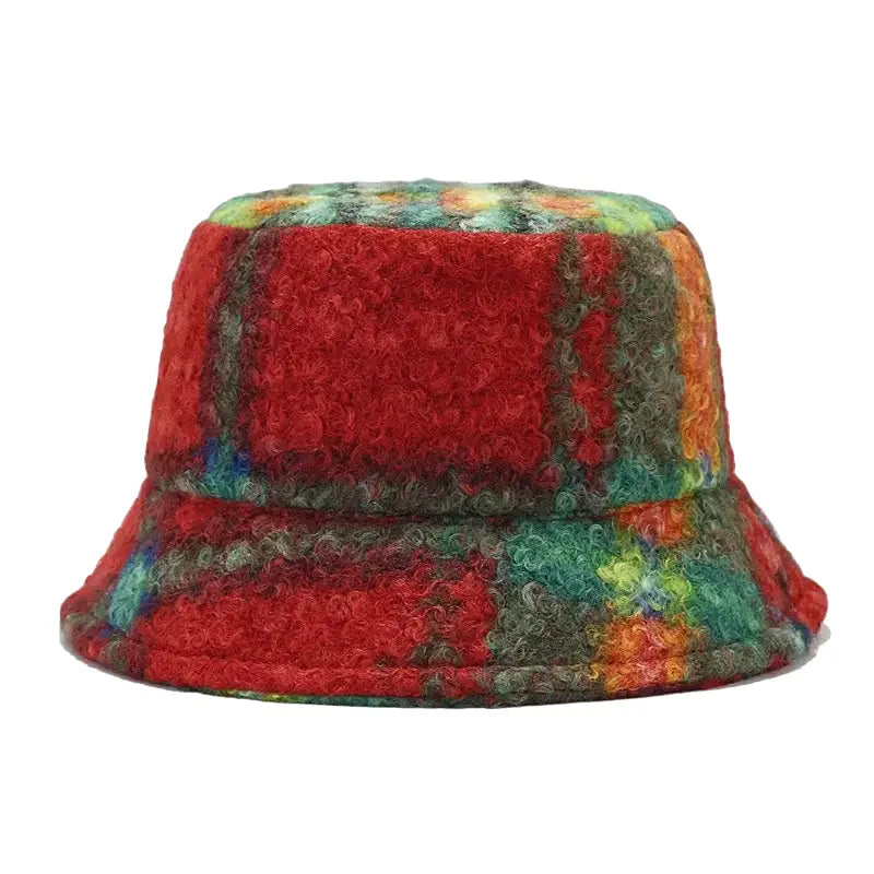 Tarly Winter Plaid Fur Bucket Hat - Cotton Plaid Winter Hat For Cozy Everyday Style