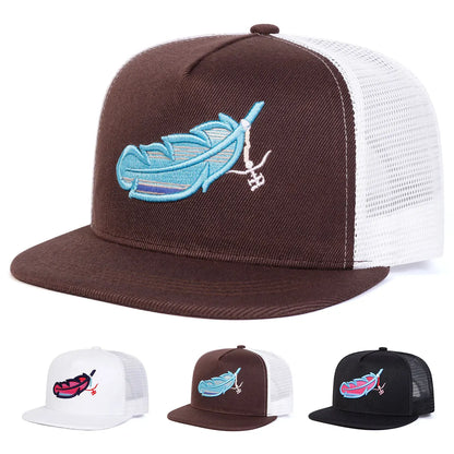 Feathered Outlaw Trucker Snapback Cap - Embroidered Details For A Rugged Trucker Look