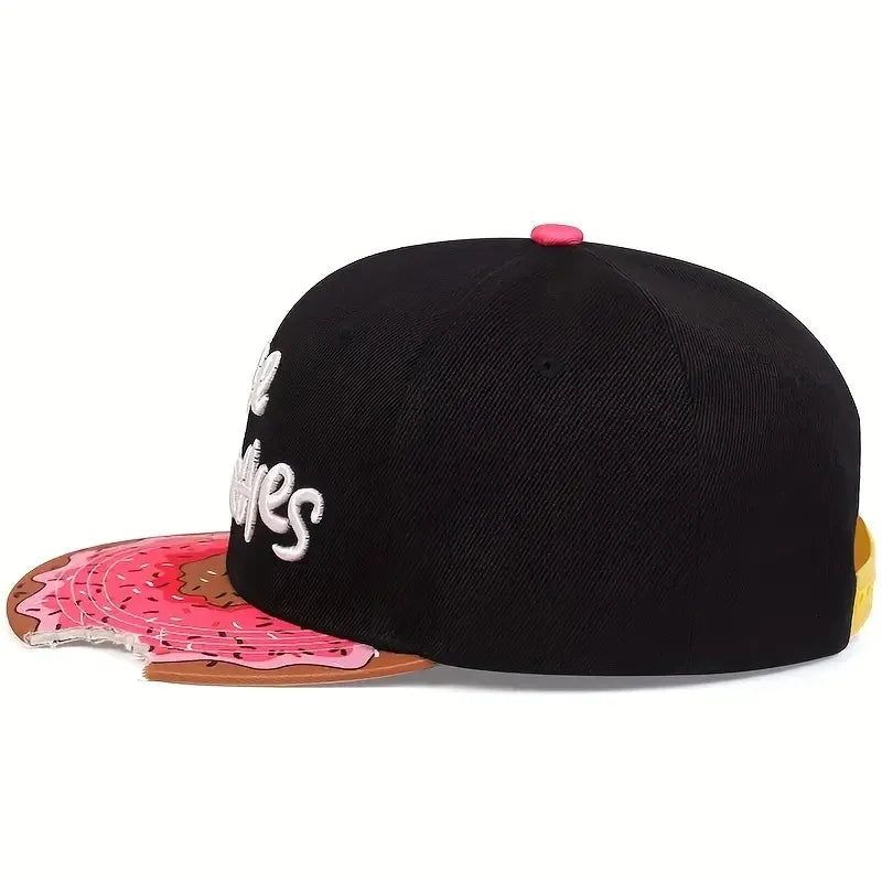 The Munchies Bitten Donut Snapback Cap - Casual Street Cap With A Playful Bitten Visor