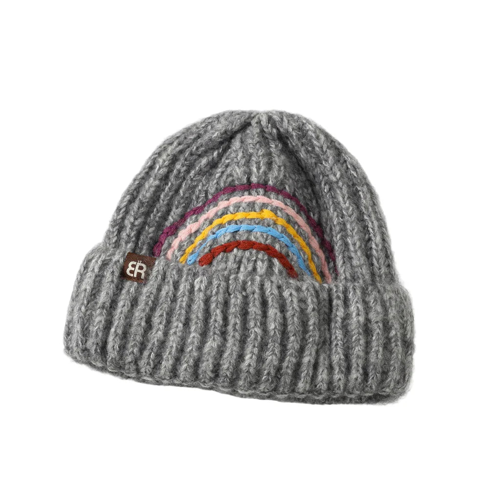 The Rainbow Winter Knitted Beanie - Warm Knit Beanie With Rainbow Logo For Cold Weather
