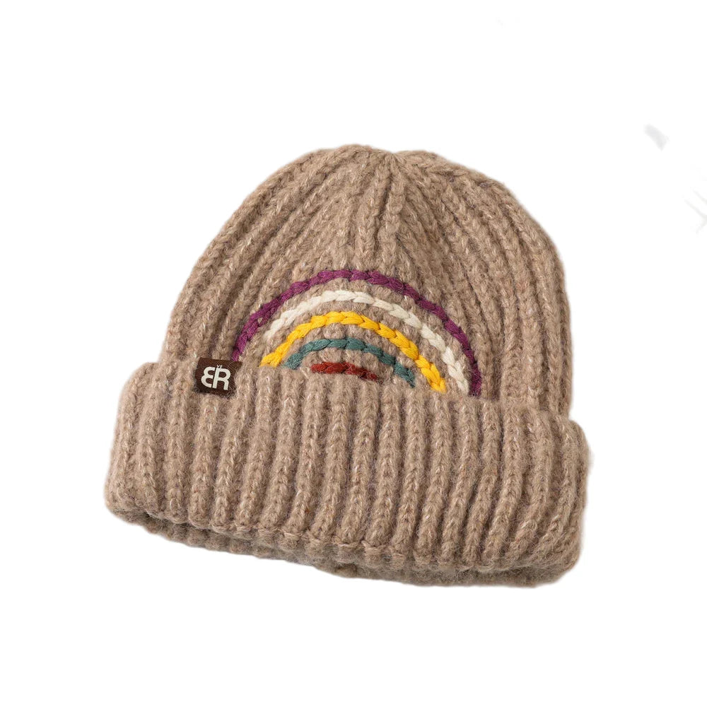 The Rainbow Winter Knitted Beanie - Warm Knit Beanie With Rainbow Logo For Cold Weather