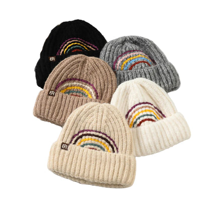 The Rainbow Winter Knitted Beanie - Warm Knit Beanie With Rainbow Logo For Cold Weather