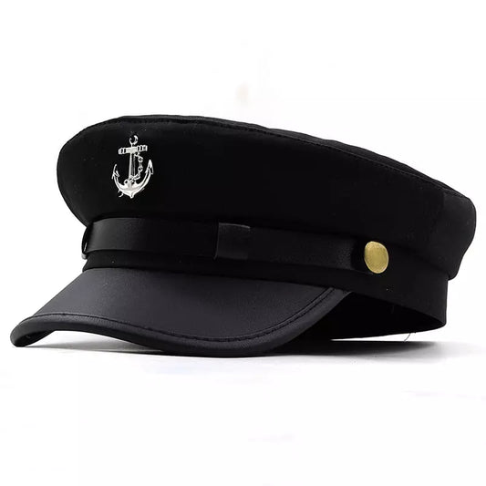 Anchor Cotton Sailor Cap – Classic Captain Hat with Leather Brim