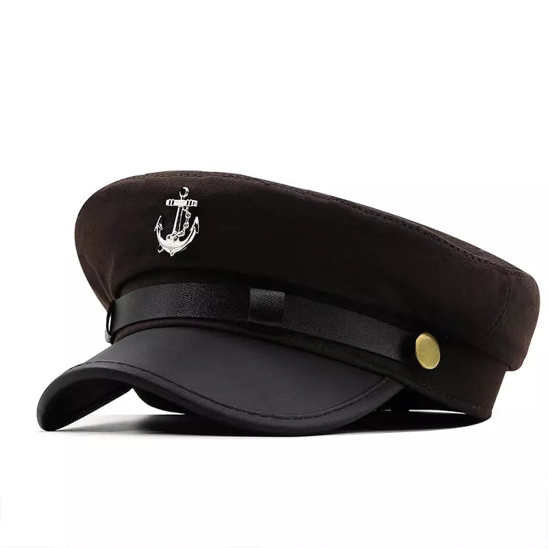 Anchor Cotton Sailor Cap – Classic Captain Hat with Leather Brim