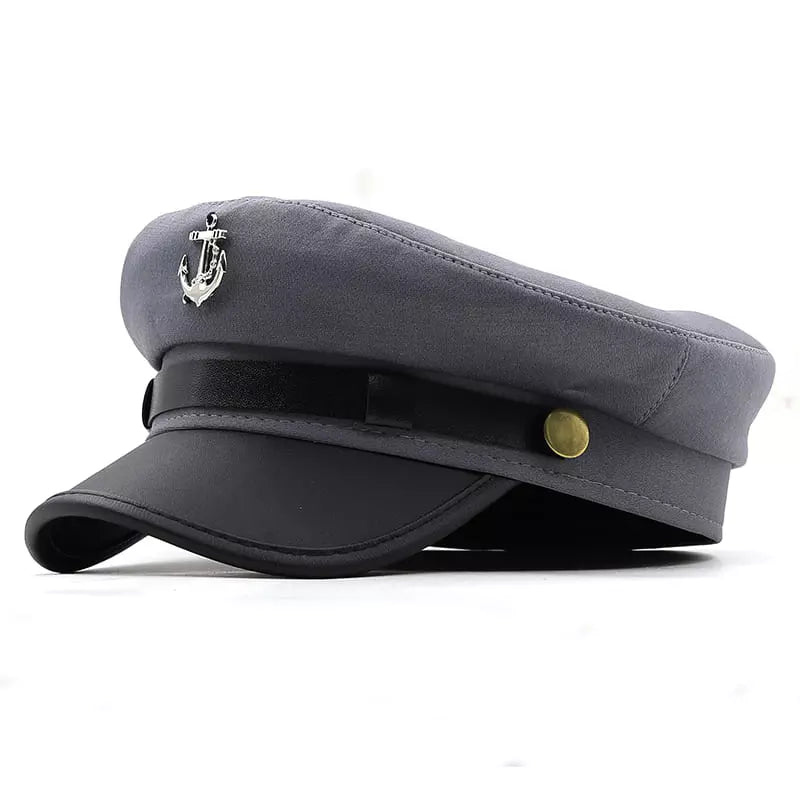 Anchor Cotton Sailor Cap – Classic Captain Hat with Leather Brim