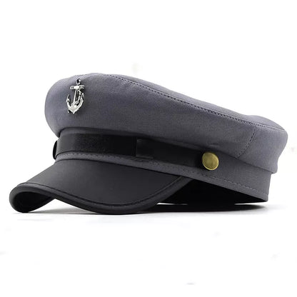 Anchor Cotton Sailor Cap – Classic Captain Hat with Leather Brim