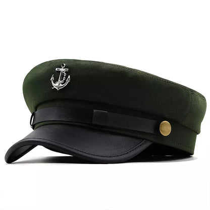 Anchor Cotton Sailor Cap – Classic Captain Hat with Leather Brim