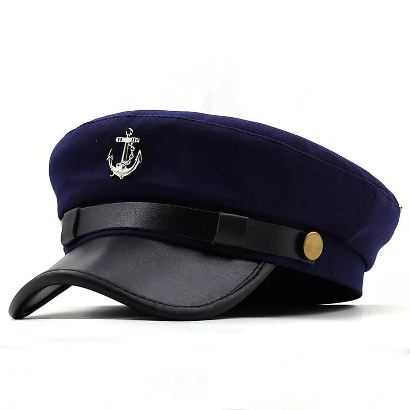 Anchor Cotton Sailor Cap – Classic Captain Hat with Leather Brim
