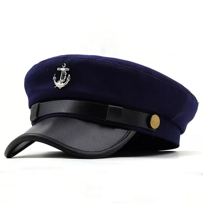 Anchor Cotton Sailor Cap – Classic Captain Hat with Leather Brim