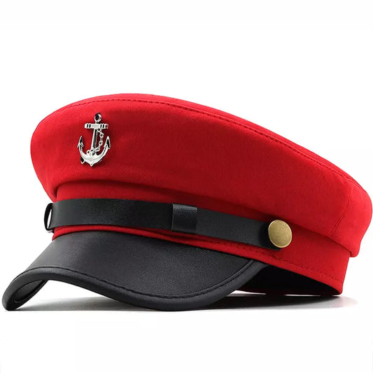 Anchor Cotton Sailor Cap – Classic Captain Hat with Leather Brim